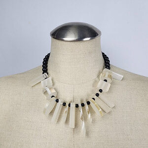 Vintage Black & Frosted Beaded Statement Necklace